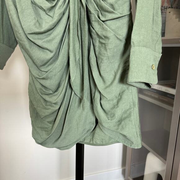 Jacquemus Le Raphia Shirt Dress Draped La Robe Bahia Sage Green Mini Dress 34 2 - Picture 5 of 7